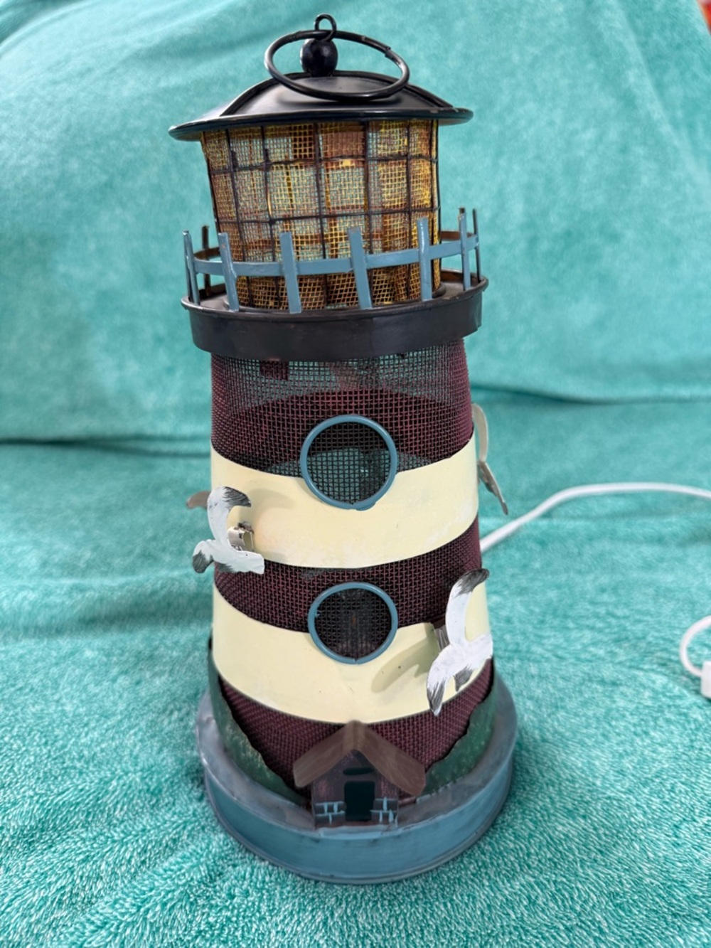 Rustic Nautical 11” Decorative Metal Tin Hanging Lighthouse Lamp Light